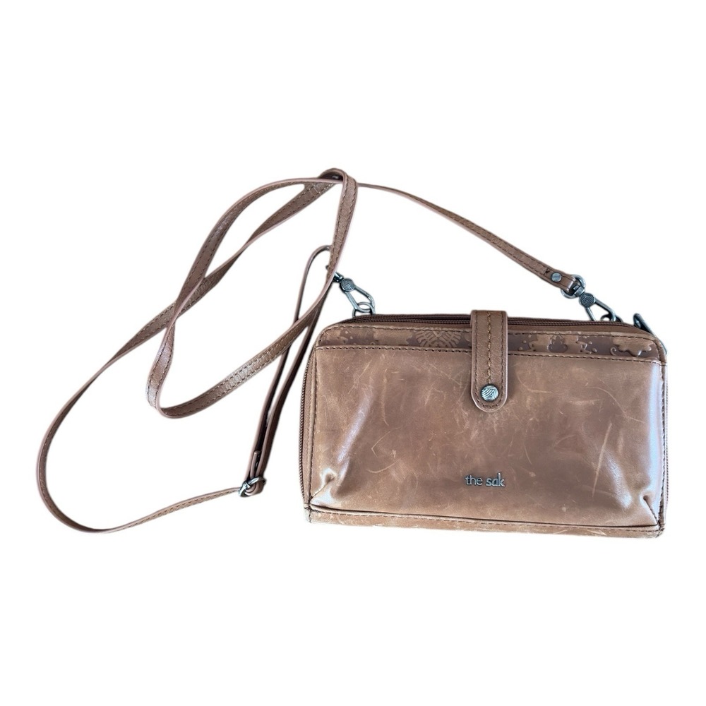 The Sak Womens Iris Smartphone Crossbody Tobacco Brown Leather Embossed‎
